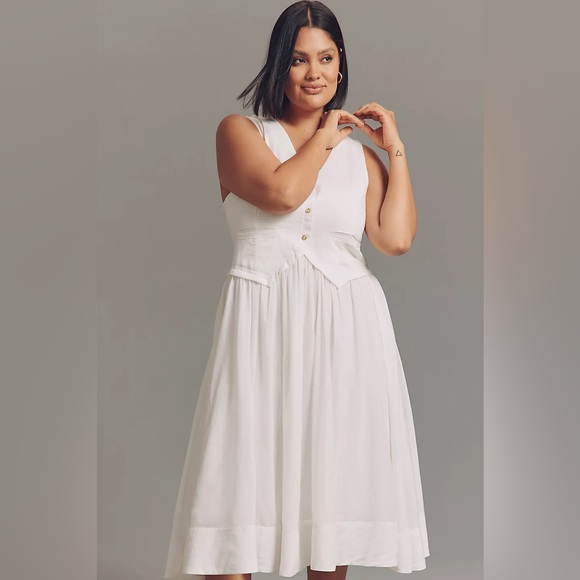 NWT Size 3X - Anthropologie Vest Twofer Cotton Midi Dress (NWT US$ 178) - Picture 2 of 16